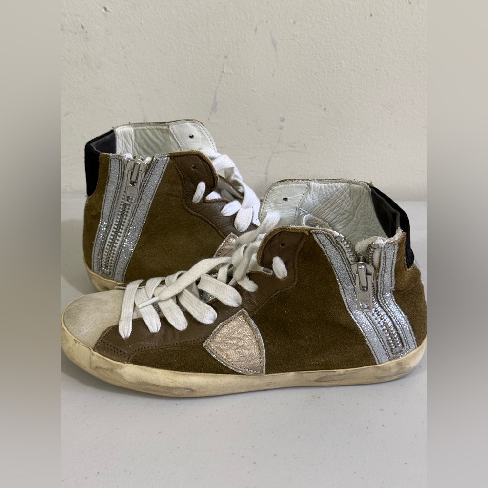 Philippe Model White and Brown High-Top Sneakers - Picture 9 of 13
